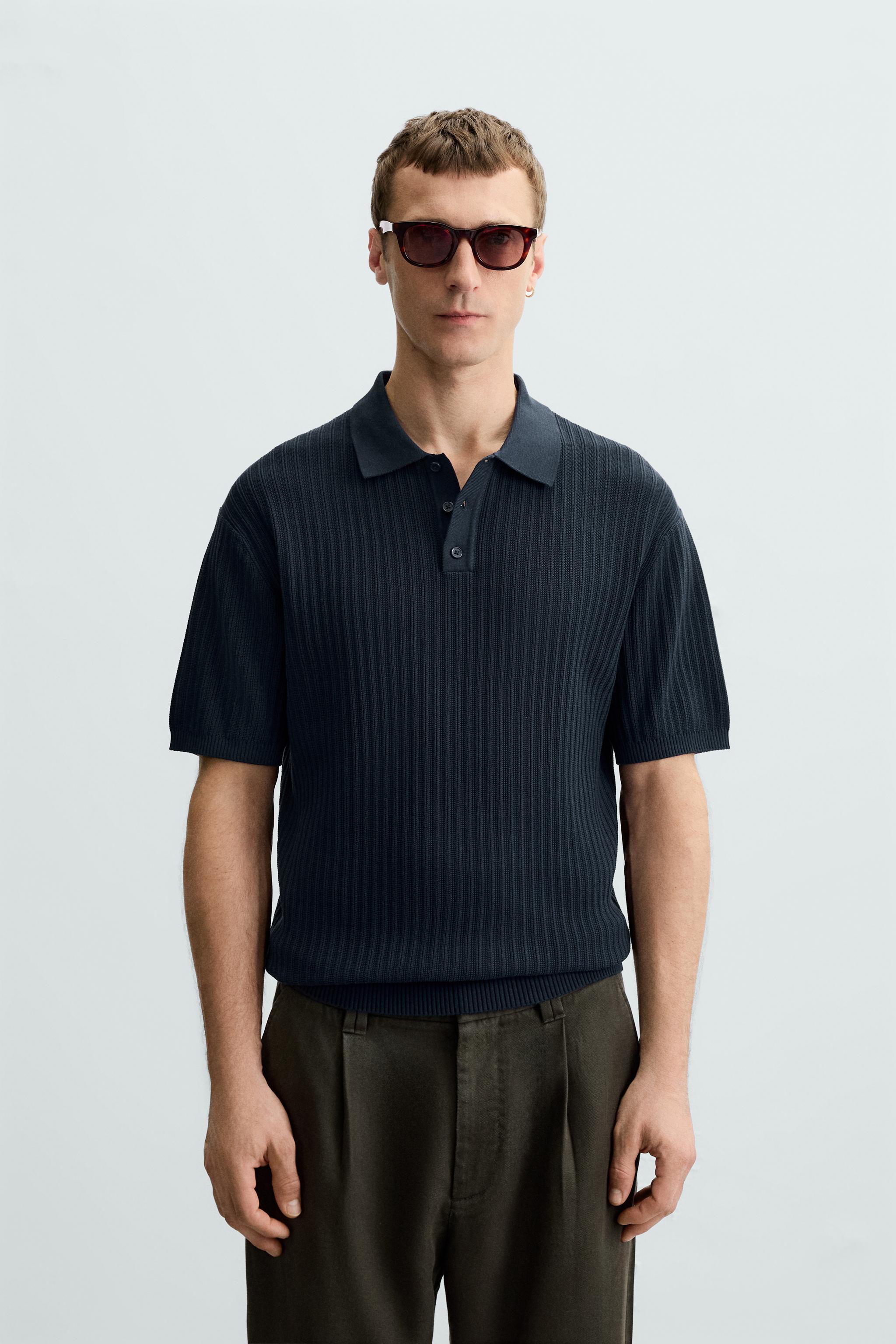 VERTICAL TEXTURED KNIT POLO SHIRT